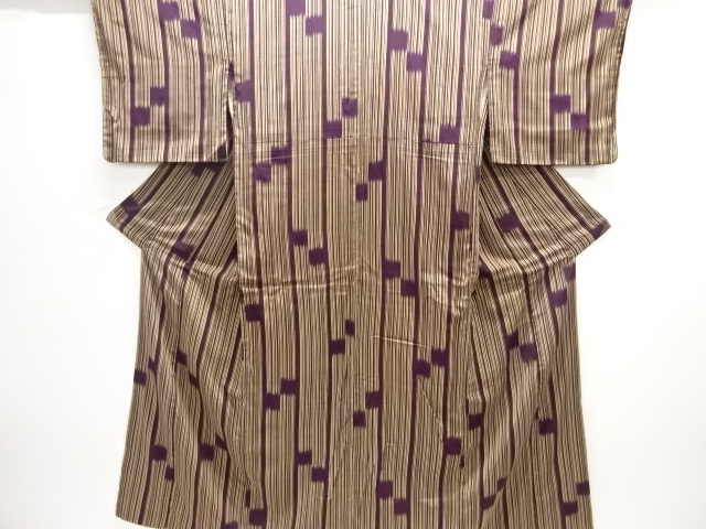JAPANESE KIMONO / ANTIQUE KIMONO / TAISHO ROMAN STYLE / SILK / WOVEN STRIPE & SQUARES
